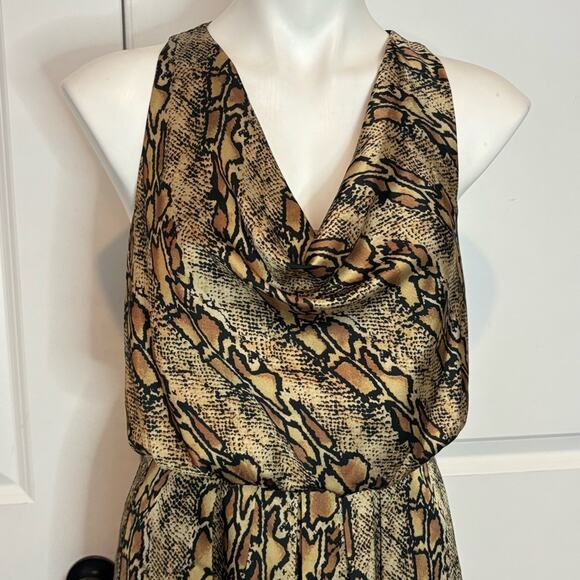 Great Jones Tan Black Snake Print Drape Neck Racerback Maxi Dress 2 - Picture 2 of 11